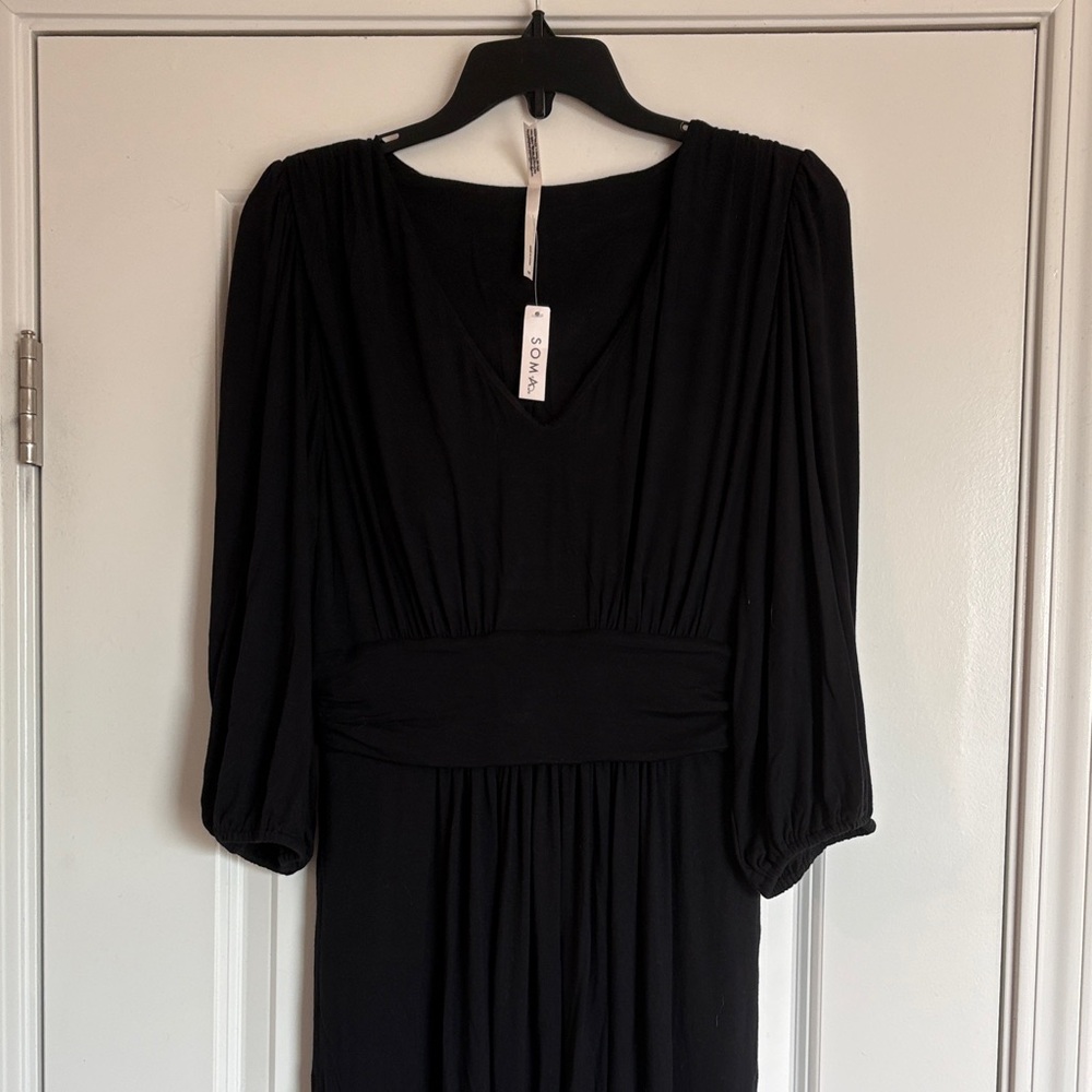 Soma Black V-Neck Waist-Detail Long Sleeve Dress